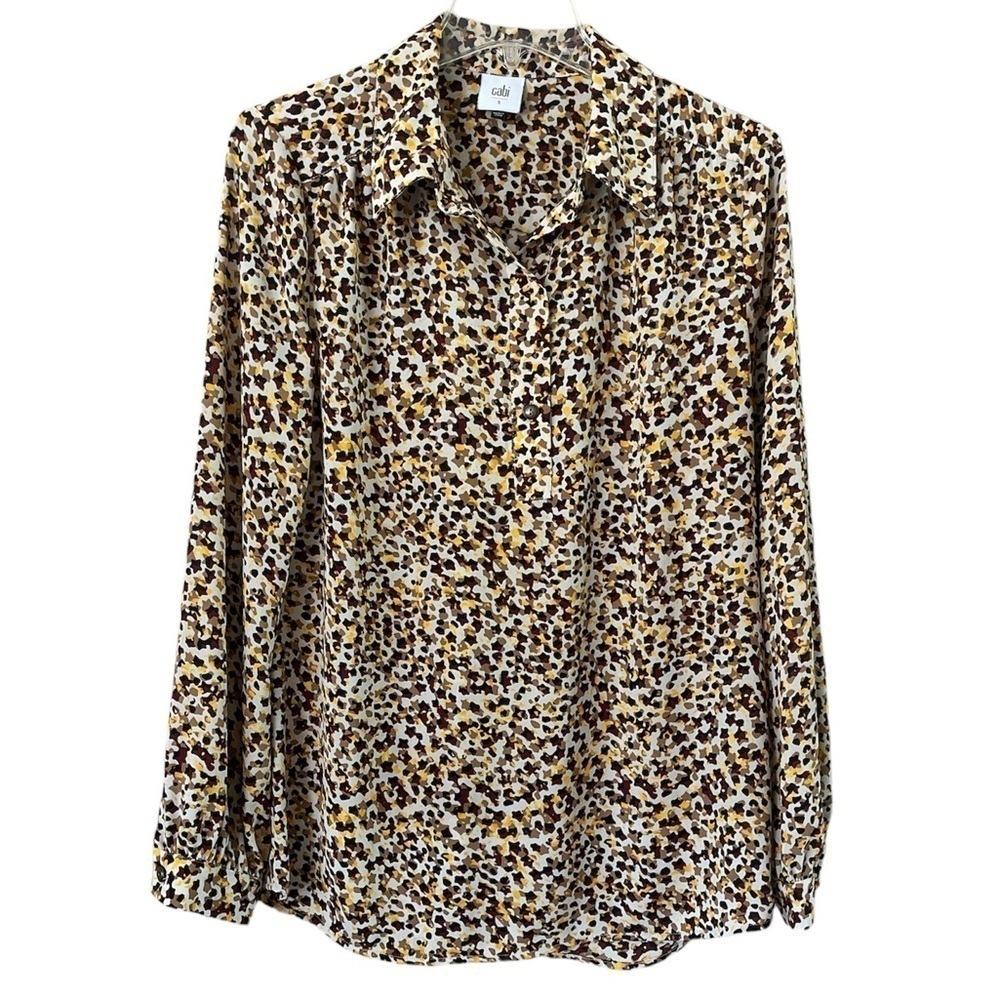 CAbi Multicolored Blouse Size Small V-neck with Buttons Long Sleeves Loose Fit